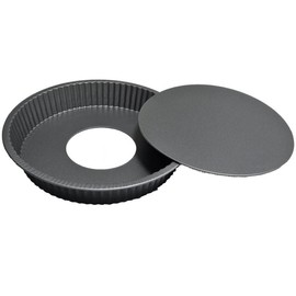 Harlams Quiche Pan 24cm, Non-Stick Tart Tin, Flan Tins with Loose Base, Tart Pan for Baking Quiches, Flans, Fluted Round Quiche Tart Pan, Pie Pan, Quiche Dish, Carbon Steel,Dark Grey