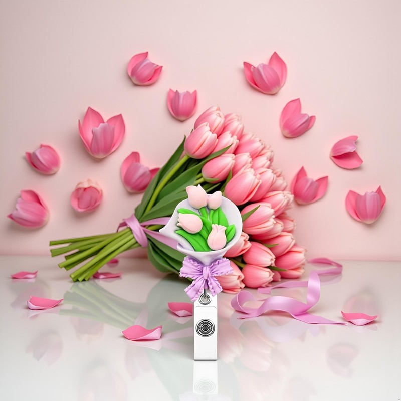Flower Retractable Badge Reel, Colorful Flower ID Badge Holder, Name