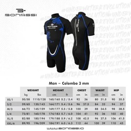 Bonassi Colombo Snorkeling Wetsuit Shorty 3MM - Back Zipper, XS, for Tropical Water and Aquatic Sports, Men's