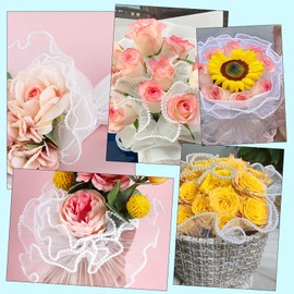 YUXIANLB Bouquet Wrapping Paper 4 Yards Floral Wrapping Paper White Floral Paper Wrinkled Translucent Bouquet Accessories Supplies Pearl Edge Waterproof Flower Wrap Mesh Paper For Florist Gift Package