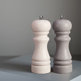 MAITTON Wooden Salt and Pepper Mill, Small, Adjustable Stainless Steel & Ceramic Grinder, Set of 2 with White and Grey, 16.5 cm