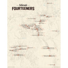 58 Colorado 14ers Checklist Map 11x14 Print (Tan)