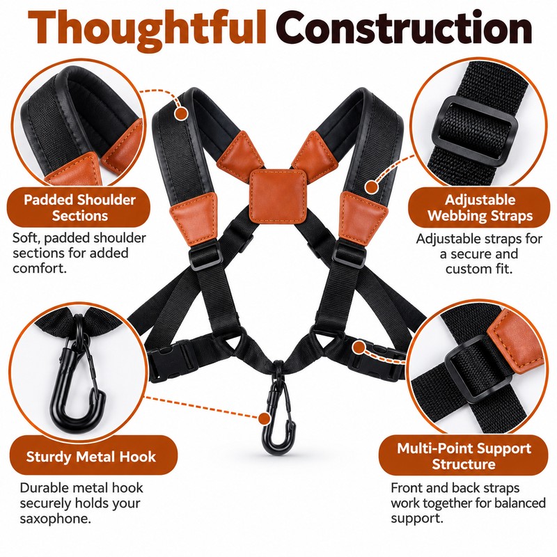 Adjustable Saxophone Shoulder Harness for Instrument Support – Double Shoulder