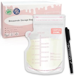 100 pcs Bolsas para Leche Materna 250ml,Recolector de Leche Materna Doble Selladas,Sacos de Almacenamiento de Leche Refrigeradas (100)