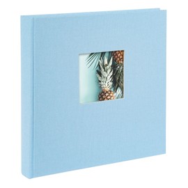 goldbuch Bella Vista 24 829 Photo Album with Window Cut-Out Sky Blue, Memory Album 25 x 25 cm, Photo Album 60 White Pages with Glassine Dividers, Linen Photo Book, Blue Cover