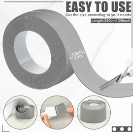 Frienda Grey Caulk Tape 10.5' x 1.5'' Waterproof Self Adhesive Caulk Strip Bathtub Sealant Tape Sealing Strip Oil Proof Bathroom Sealant for Kitchen Floor Wall Edge Protector(PE)