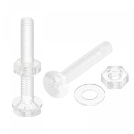 sourcing map M4 x 30mm Plastic Phillips Machine Screws with Nuts and Flat Washers, PC Flat Head Machine Bolts Transparent 20 Sets