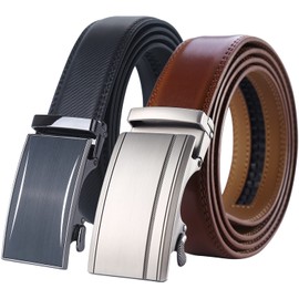 Lavemi Men's Real Leather Ratchet Dress Casual Belt, Cut to Exact Fit,Elegant Gift Box(36-23003 Black&36-222630 Brown Leather 52")