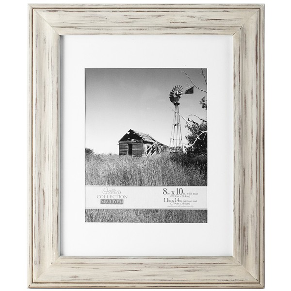 Malden International Designs Whitman White Wash Matted Wood Picture Frame, 8x10/11x14, White