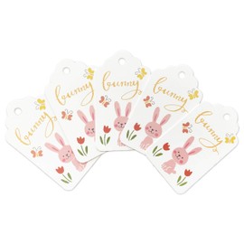 LWR CRAFTS 100 Hang Tags Scalloped Top with Cotton Strings 66ft for Holiday (Easter Bunny)