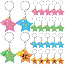 Landical 24 Pcs Star Student Keychains Bulk Welcome Back to School Keychains with Tassels for Student(Multicolor)