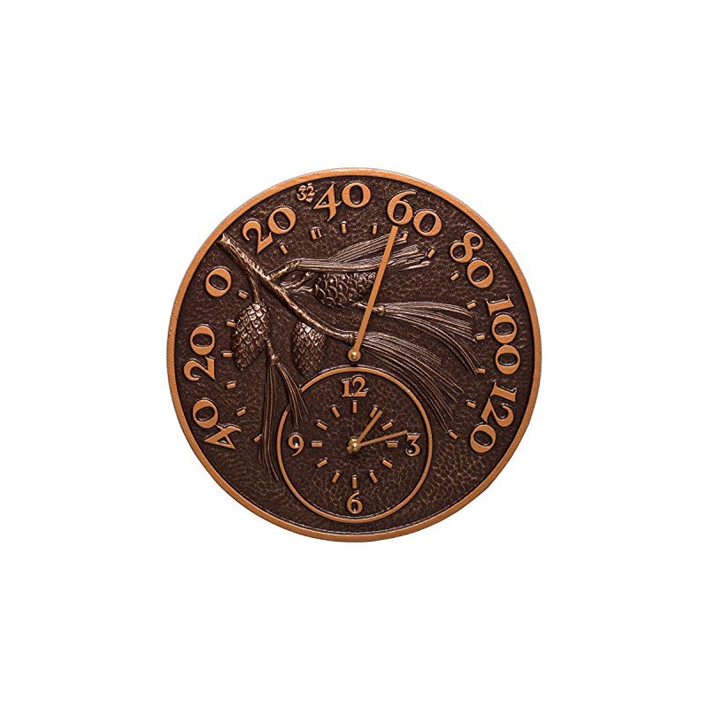 Whitehall Products 01789 Pinecone Thermometer Clock Combo