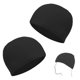 YANYULI Swimming Hat, Pool Hat, Set of 2, Swimming Cap, Long Hair, Short Hair, Pool Hat, Fluffy, Stylish, Compatible with Long Hair, Good Elasticity, Plain, Unisex, Adults, Beaching, Swimming (Black x