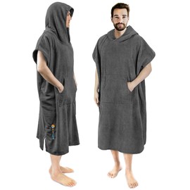 SUN CUBE Surf Poncho Changing Robe with Hood, Thick Quick Dry Microfiber Wetsuit Changing Towel for Surfing Beach Swim Outdoor Sports Men, Absorbent Wearable Towel Cover Up with Pocket, Gray