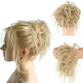 KARLOR Hairpiece with Elastic Band, Messy Bun Hairpiece, Straight, with Scrunchie, Ponytail Hair Extensions, Updo Hairstyles, Messy Bun Hairpieces, Women, Girls (Golden)