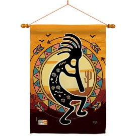 Southwest Kokopelli Playing Flute House Flag Dowel Set Regional Desert Cactus Country Succulent Particular Area Small Decorative Gift Yard Banner Double-Sided Made in USA 28 X 40