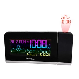 Technoline Projektionswecker WT 539 mit Funkuhr, Innen- /Außentemperaturanzeige, Wettervorhersage und Anzeige mit Farbwechsel, Schwarz