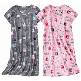 BERDITH 2 Pack Nighties for Women Nightdress Ladies Cotton Blend Nightie Girls Nightshirt Nightdresses Plus Size Night Dress UK 26-28 Grey cowl Gift Mum Mummy Mothers Day