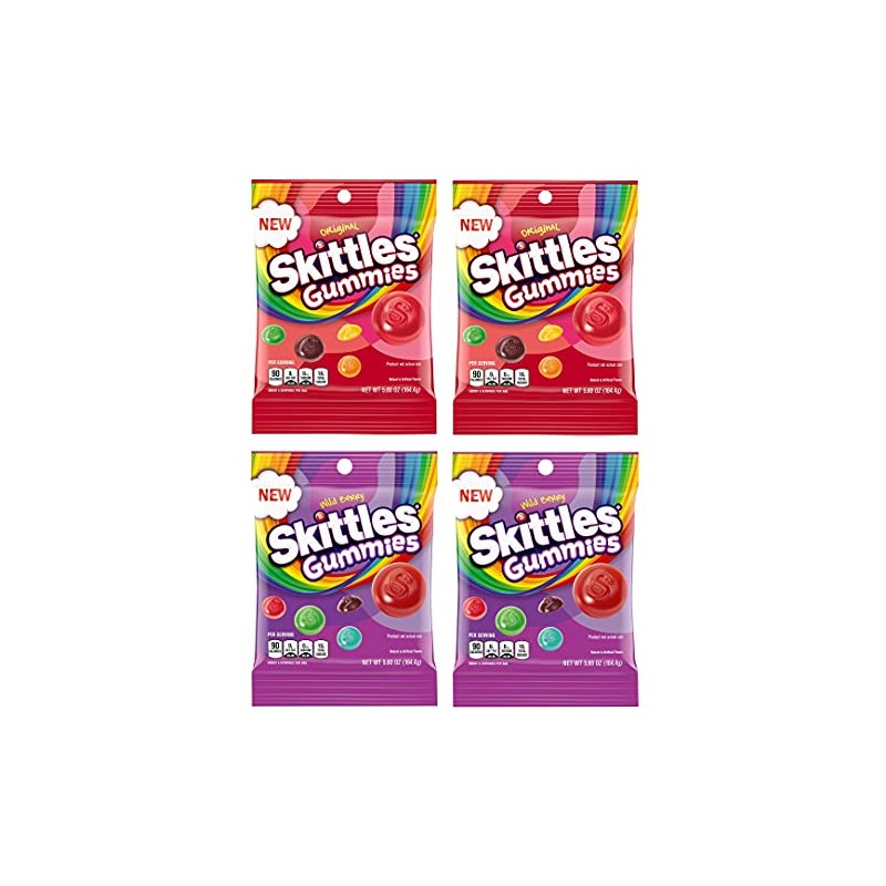 SKITTLES Gummy Candy Original and Wild Berry 5.8oz Bag Bundle