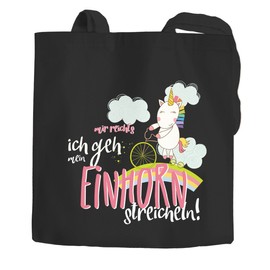 Moonworks® Jute Bag Cotton Bag Unicorn Mir reichts ich geh mein Einhorn streicheln Saying Fabric Bag Moonworks® Black 2 Long Handles