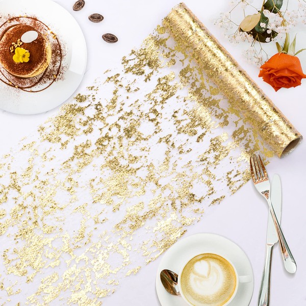 tiosggd Gold Table Runner 11'' x 192'', Sequin Glitter Metallic