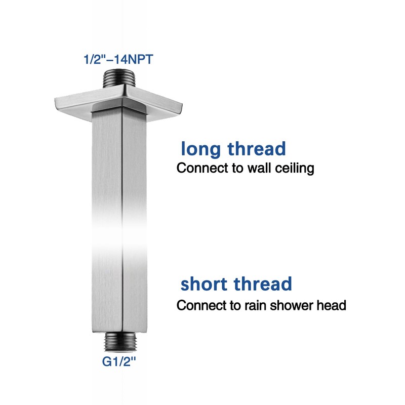 Square 12 Inch Ceiling Mounted Shower Arm With Flange, Straight