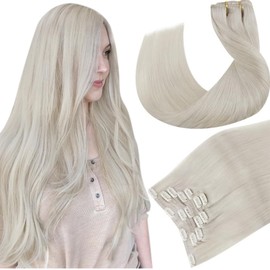 Hetto 20 Inch Human Hair Clip in Hair Extensions Blonde Human Hair Clip on Hair Extensions Real Clip in Extensions White Blonde #60 Straight Silky 120g 7pcs