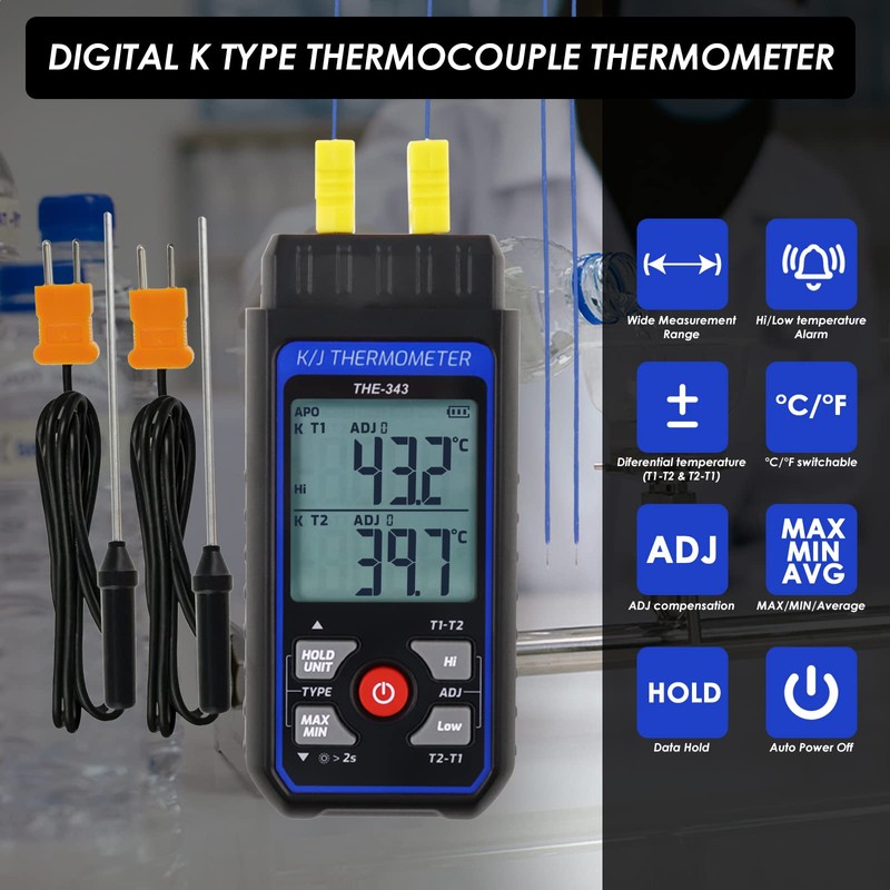 Thermocouple Thermometer Digital K Type Thermometer with 4 Thermocouples, -328~2500℉