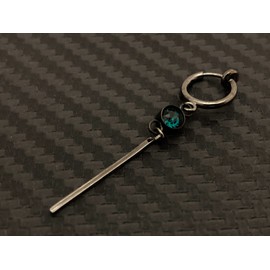 Akusetia Spring Type Ring, Earrings, Single Ear, Metal Black, Black, Crystal, Non-Hole Earrings, Simple, Men's, Women's, Short Bar (Green, Green Crystal), Crystal Metal