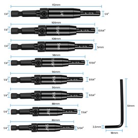 CCTSA Self Centering Drill Bits Set for Hinges, Center Drill Bits VIX Bit Set with Green Plastic Storage Case for Wood Woodworking Door Window Cabinet Hinge Total 10 PCS (Black)