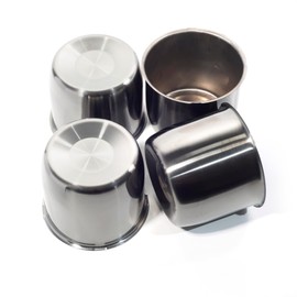 Rheedal 4Pcs 4.25inch Stainless Trailer Wheel Center Caps Push Through 4.28" Bore 3.66" Tall Hub Cap for Truck SUV RV Wheel Rim, Brushed Black Chrome Sunburst Wheel Cover