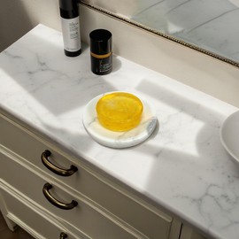 WORHE Marble Soap Dish, Oval Soap Holder, Scratch-Resistant Soap Dish, Suitable for Kitchen, Bathroom, Shower, Soap Holder, Sink, WhiteMarbleSoapDish (DL008