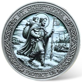 St. Christopher Challenge Coin for Protection - Traveler's Prayer Coin with Transparent Case, Christian Religious Token for Safe Journeys﻿ ﻿