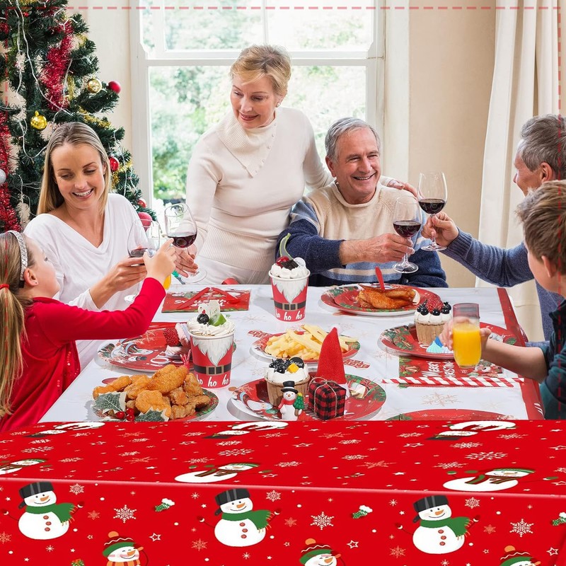COSORO 137*274cm Plastic Christmas Tablecloths Party,Large Xmas Table Cloth Rectangle