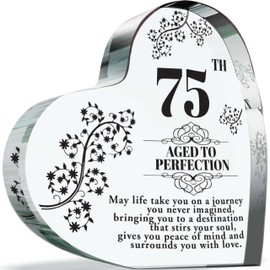 75th Birthday Plaque Gifts for Women Men - Aged to Perfection - Acrylic Heart Keepsake Gift for 75 Year Old Woman Man Her Him, 100mm x 100mm Present For Friends Family