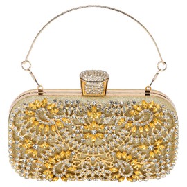 sourcing map Evening Bags for Women, Sparkly Crystal Rhinestone Clutch Purse with Chain Strap Shoulder Bag Handbag for Bridal Party Evening Weekend, Gold