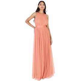 Anaya with Love Women's Maxi Dress for Women Halter Neck Long Sleeveless with Belt A Line Evening Gown Ball Prom Wedding Guest Bridesmaid Dress, Coral Pink, EU 34, Coral pink