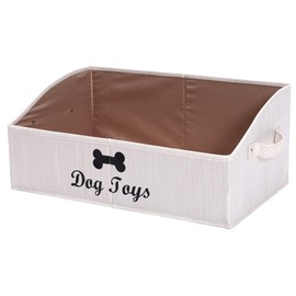Geyecete Large dog toy bin dog toy box storage box - Foldable Fabric Trapezoid Organizer Boxes with Handle, Collapsible Basket for Dog Toys (Beige-DOG)