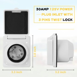 Afurkuot 30 Amp Shore Power Inlet Plug, NEMA L5-30R Female Twist Lock Connector RV Power Receptacle & Outlet Socket with Waterproof Boot Kit, 30 Amp RV 125V Receptacle for RV Trailer Camper Yacht