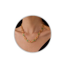 SHANG JIURUI Vintage Gold Choker Necklaces for Women Colorful Dainty Cubic Zirconia Collarbone Chain Statement Chunky Charm Choker Necklace Wedding Bridesmaid Party Jewelry Gift, Medium, Yellow Gold