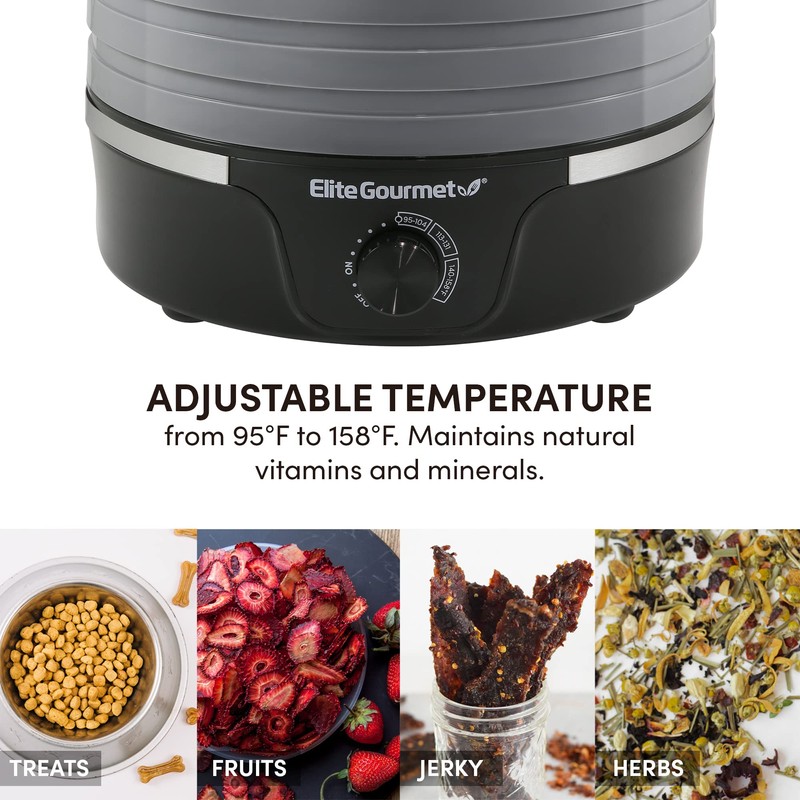 Elite Gourmet EFD319DKG Food Dehydrator, 5 BPA-Free 11.4" Trays Adjustable