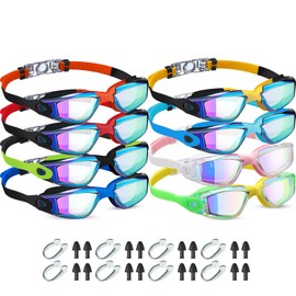 Konohan 8 Pack Swim Goggles No Leaking Swimming Goggles for Adult UV Protection Pool Goggles with Nose Clip Earplug (Fashion Colors)
