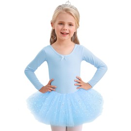 Aiseyi Long Sleeve Ballet Dress Ballet Dance Tutu Dress Ballet Outfits Sequines Ballet Leotard with Tutu Skirt Blue 5-7 Years