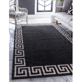 Unique Loom Athens Collection Classic Geometric Modern Border Design Area Rug, 2 x 3 ft, Charcoal/Beige