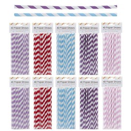 Bargain Gateway - 40 X Coloured Paper Drinking Straws Party Home Office School