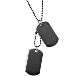 JewelryWe Jewellery Men's Necklace with Engraving 2 Military Dog Tags Army Style Dog Tag Pendant with 70 cm Chain White Black, Black without Engraving