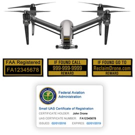 DJI Inspire 1 | 2 - FAA Drone Identification Bundle - Labels (4 Sets of 3) + FAA UAS Registration ID Card for Hobbyist Pilots, Bonus: 4 Battery Labels