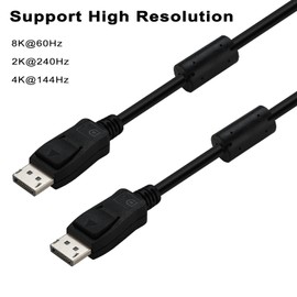 DisplayPort 1.4 Cable 3.9ft (1.2M) with Double Ferrit Core Clamps for Anti Electromagnetic Interferance, DP Male to DP Male Cable 8K@60Hz, 2K@240Hz, 4K@144Hz, 32.4Gbps