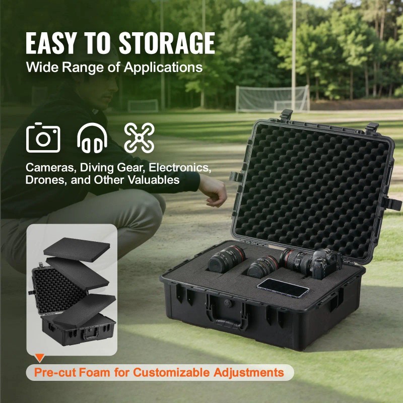 Heavy Duty Weatherproof Dry Box Case with Pre-cut Foam Retractable