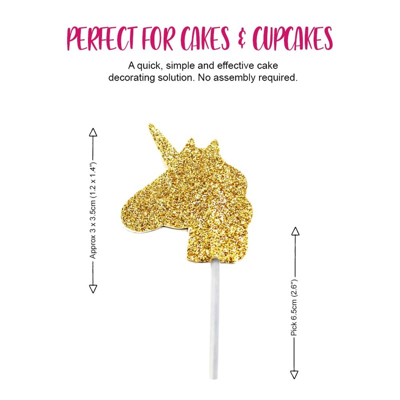 Gold Glitter Unicorn Cupcake Toppers